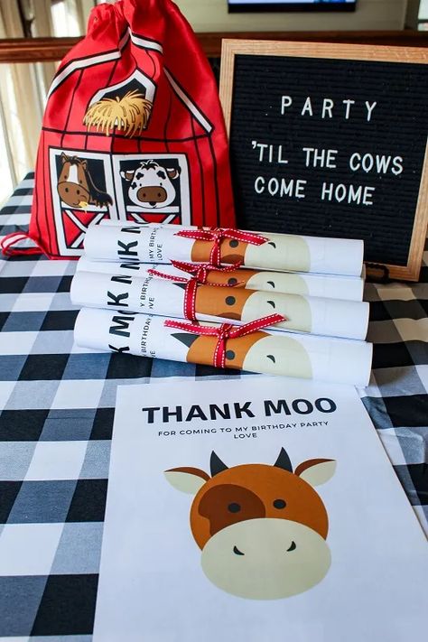 Party 'til the Cows Come Home | A Farm Themed Birthday Party - Project Whim Barn Birthday Party, Farm Party Favors, Cow Birthday Parties, Farm Themed Party, Barnyard Birthday Party, Animal Coloring Book, Farm Theme Birthday, Farm Animal Party, Farm Themed Birthday Party