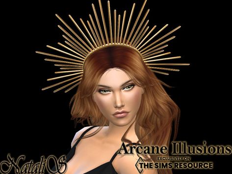 Arcane Illusions Sun halo crown. Found in TSR Category 'Sims 4 Female Hats' Sims 4 Arcane, Sun Halo Crown, Greek Crown, Sun Halo, Hexagon Bracelet, Locket Earrings, Goddess Crown, Halo Crown, Free Sims