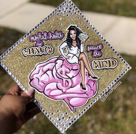 Psychology Grad Cap, Psychology Graduation, Msw Graduation, Graduation Shoot Ideas, Graduation Things, Creative Graduation Caps, College Grad Cap Ideas, Graduation Cap Decoration Diy, College Graduation Photoshoot