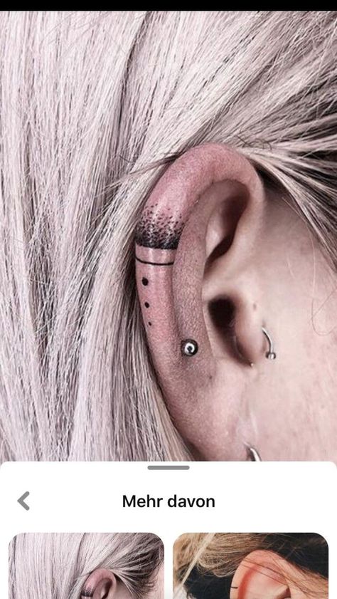 Ear Band Tattoo, Dot Ear Tattoo, Viking Ear Tattoo For Women, Inner Ear Tattoos For Women, Viking Ear Tattoo, Inside Ear Tattoos, Ear Tattoo Design, Tattoo Ear, Inner Ear Tattoo