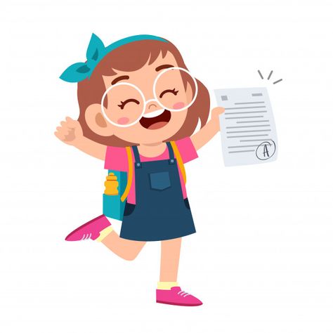 Happy cute kid girl have good exam mark ... | Premium Vector #Freepik #vector #school School Management Software, Teacher Cartoon, Kids Reading Books, School Illustration, Kids Background, Summer Camps For Kids, School Clipart, School Management, Kids Clipart