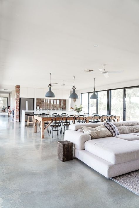 Burnished Concrete, Concrete Floors Living Room, Concrete Floors In House, Interior Concrete Floors, Polished Concrete Floor, Polished Concrete Floors, Journal Topics, Concrete Interiors, Concrete Stained Floors