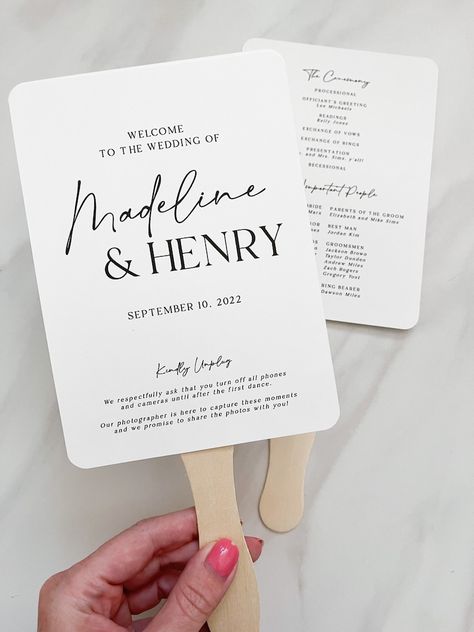 Wedding Program Fan Template, Printable Diy Ceremony Paddle Fan, Modern Typography Order of Events, Unplugged Wedding, Instant Download - Etsy Diy Wedding Fans, Order Of Ceremony, Fan Template, Modern Wedding Program, Summer Wedding Reception, Order Of Events, Outdoor Summer Wedding, Wedding Schedule, Program Fans