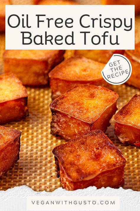 Want crispy tofu that's perfect on the outside and tender on the inside? We've got you covered with a comprehensive guide to achieving perfectly crispy baked tofu. From pressing and dicing tofu to marinating and coating with cornstarch to baking instructions - this guide has it all. Tofu Without Cornstarch, Baking Tofu, Crispy Baked Tofu, Oil Free Vegan Recipes, Protein Recipe, Plant Based Diet Recipes, Tofu Recipe, Plant Based Breakfast, Crispy Tofu