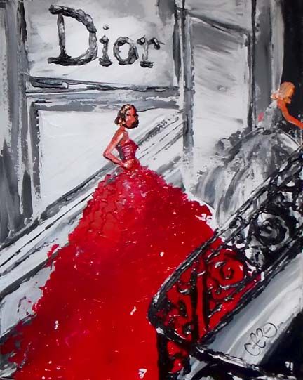 “J'Adore Dior” | Copyright © by Caroline Ruivo. Year: February 2016. Time: 2 Hours. Media: Acrylic Paint with Gloss Gel. Technique: Impasto with Palette Knife. Size: 20″ x 16″ on Stretched Canvas #dior #highfashion #fashionillustration #fashionpainting #artwork #impasto #paletteknife #redress #carolineruivo #couture Dior Painting, Dior Artwork, J Adore Dior, Dior Aesthetic, Room Artwork, Knife Painting, Fashion Wall Art, Aesthetic Painting, Fashion Painting