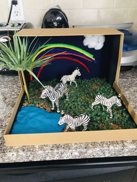 Zebra Habitat Diorama, Zebra Diorama Project, Zebra Habitat, Habitat Diorama, Habitats Projects, 100 Day Of School Project, Animal Habitats, School Project, 100 Days Of School