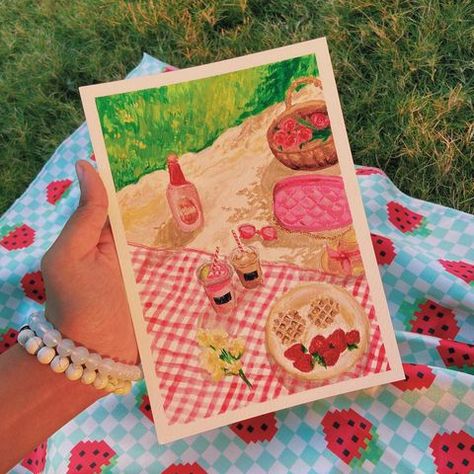 naysha satyarthi (@artsysushiroll) • Fotos y videos de Instagram Picnic Painting, Oil Pastel Art, Pastel Art, Oil Pastel, Aesthetic Art, Picnic Blanket, Blue Sky, Outdoor Blanket, Arts And Crafts