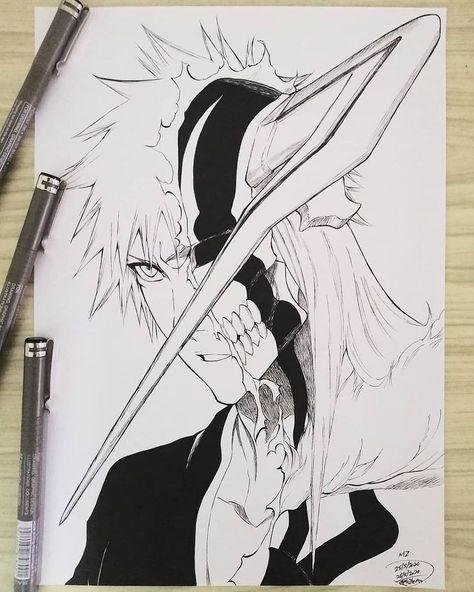 Bleach Drawing Sketch, Bleach Anime Drawings, Bleach Manga Ichigo, Ichigo Sketch, Ichigo Tattoo, Ichigo Drawing, Bleach Sketch, Sketches For Beginners, Easy Sketches For Beginners