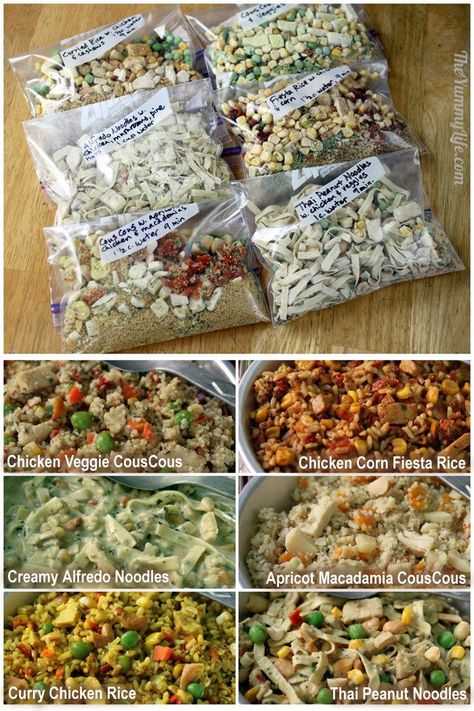 Lightweight, Nutritious Backpacking & Camping Food. How to make and pack 7 days of breakfasts, lunches, dinners & snacks that fit in a bear barrel. TheYummyLife.com#backpackingfood #campingfood #backpackingideas #nutritioussnacks #healthysnacks #mealplan #theyummylife Meals For Camping, Instant Meals, Curry Chicken And Rice, Hiking Food, Backpacking Food, Instant Recipes, Dehydrated Food, Meals In A Jar, Diet Vegetarian