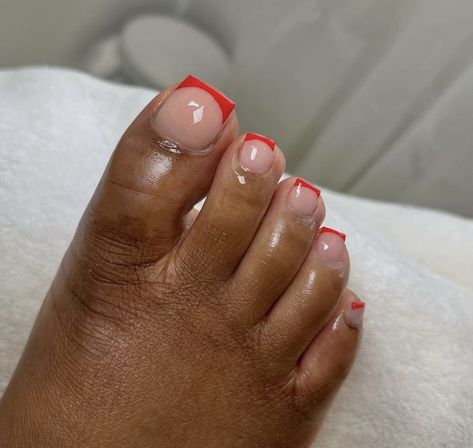 Red French Toe Nails, Red French Tip Nails Toes, Red French Tip Toe Nails, Red French Tip Toes, Red Frenchies, French Tip Toes, Red French Tip, Red Toenails, Red Manicure