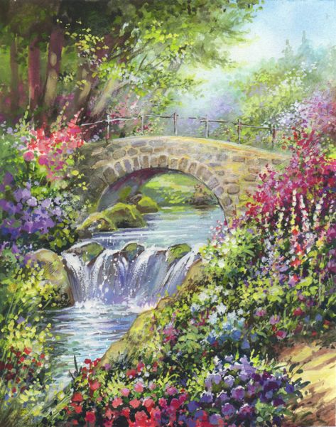 Bridge Art, Desktop Wallpaper Art, Scenery Paintings, Stone Bridge, Interior Painting, Advocate Art, Pallet Painting, 수채화 그림, Interior Paint Colors