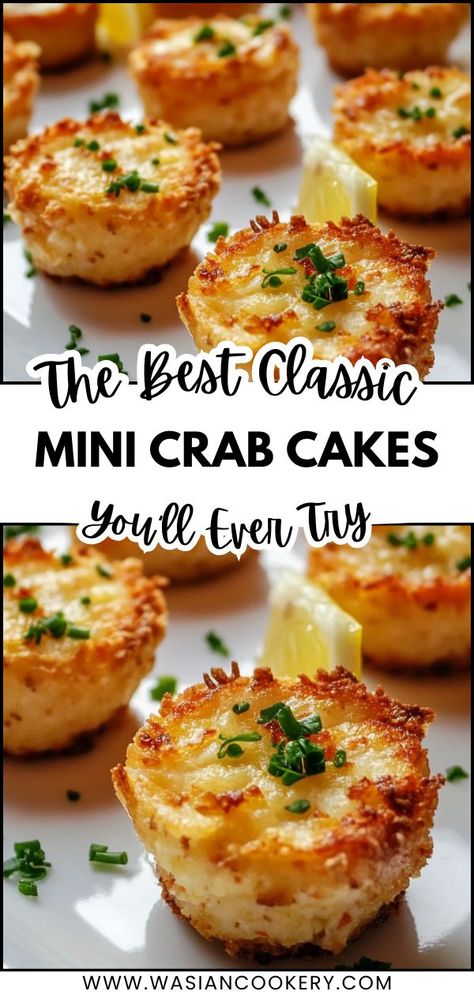 Mini crab cakes with garnish, an elegant holiday appetizer for family gatherings. Scallop Appetizer Recipes Fancy, Christmas Eve Seafood Recipes, Crab Christmas Dinner Ideas, Seafood Finger Foods For Party, Imitated Crab Appetizers, Halibut Appetizers, Easy Fish Appetizers, Lobster Hors D’oeuvres, Appetizers With Crab Meat