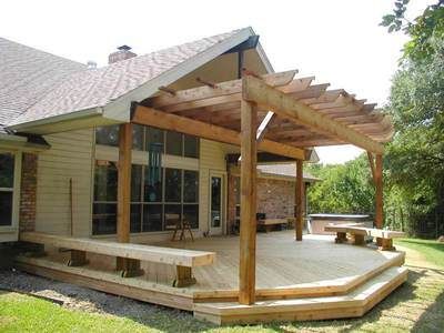 Platform Deck | Platform Deck with Pergola | St. Louis Decks, Screened Porches ... Pavers Design, Patio Addition, Platform Deck, Backyard Covered Patios, Deck Makeover, Patio Pavers, Backyard Dreams, Deck Steps, Pergola Attached To House