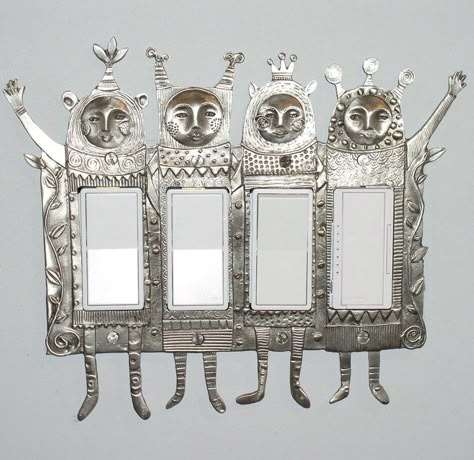 TRIPLE & QUAD DIMMERS & OUTLETS - Main Exhibit Gallery Switchplate Covers, Metal Embossing Art, Metal Embossing, Foil Art, Sculpture Metal, Arte Inspo, Switch Plate Covers, Tin Art, Arte Popular