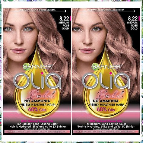 Garnier Olia Hair Color, Ammonia Free Hair Dye, Permanent Hair Color, 8.22 Medium Rose Gold (Packaging May Vary), 2 Count Garnier Olia Hair Color, Olia Hair Color, Box Hair Dye, Gold Hair Dye, Rose Gold Hair Dye, Garnier Hair Color, Ammonia Free Hair Color, Garnier Olia, How To Dye Hair At Home