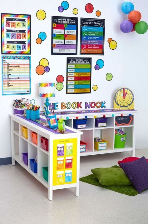 40 Amazing Homeschool Room Ideas You Absolutely Must See Preschool Classroom Layout, Homeschool Room Decor, Homeschool Room Design, Homeschool Room Organization, Daycare Rooms, Large Library, Small Playroom, Library Pockets, Daycare Decor