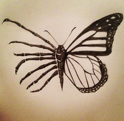 Butterfly Bones Drawing, Half Butterfly Half Skeleton Tattoo, Skeletal Butterfly Tattoo, Creepy Butterfly Drawing, Skeleton Butterfly Aesthetic, Skeleton Butterfly Drawing, Skeletal Butterfly, Butterfly Skeleton Tattoo, Butterfly And Skeleton