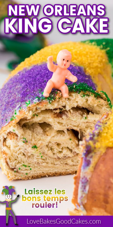 New Orleans King Cake King Cakes New Orleans, New Orleans King Cake Recipe, Best King Cake Recipe, New Orleans King Cake, King Cake Recipe, Mardi Gras King Cake, Holiday Baking Recipes, Louisiana Recipes, King Cake