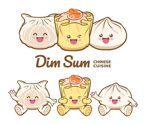 Dimsum Drawing, Siomai Drawing, Cute Food Characters, Logo Dimsum Design, Dim Sum Drawing, Siomai Logo Design, Dimsum Branding, Dimsum Cartoon, Dimsum Illustration