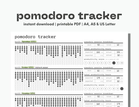 Simple Pomodoro Tracker | Academic Printable PDF | Minimalist Digital Planner | Student Organizers | Instant Download | A4, A5 & US Letter digitalprint #passionplanner #cuteplanner #plannerempdf🔻 Pomodoro Technique Printable, Pomodoro Technique App, Study Planner Free, Minimalist Digital Planner, Bullet Journal Ideas Templates, Planner Writing, Planner Setup, Pomodoro Technique, Time Tracker