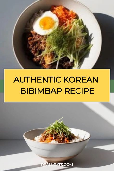 Bibimbap bowl topped with a fried egg, vegetables, and sprouts. Bibimbap Recipe Chicken, Korean Bipinbop, Ground Beef Bibimbap Recipe, Korean Rice Recipes, Bibimbap Sauce, Healthy Korean Recipes, Authentic Korean Food, Korean Bibimbap, Bibimbap Recipe