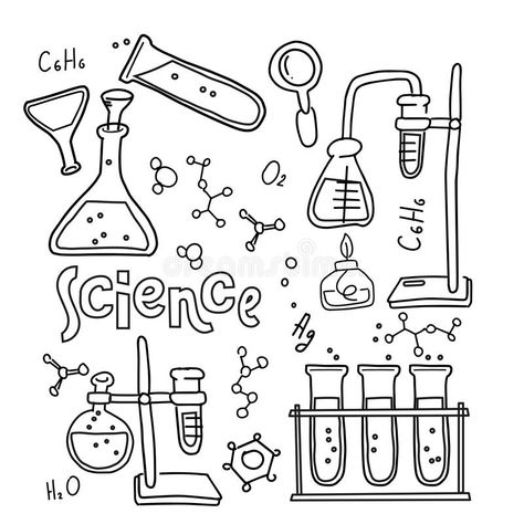 Set of laboratory equipment in black and white outlined doodle style. Hand drawn , #ad, #doodle, #outlined, #Hand, #style, #white #ad Chemistry Doodles Hand Drawn, Laboratory Doodle, Hand Alchemy, Science Black And White, Science Drawing Ideas, Chemistry Drawing, Science Drawing, Science Doodles, Science Week