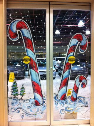 DECORATIVE WINDOW PAINTINGS / WINDOW ART: (Be sure to book well in advance – Christmas is the busiest season for Window Paintings.) WE DESIGN. DRAW. PAINT & CREATE DECORATIVE THEMED CHRISTMAS WINDOWS!  IT’S TIME TO… Paintings Christmas, Painted Window Art, Window Paintings, Christmas Window Painting, Window Christmas, Window Mural, Christmas Windows, Window Drawing, Christmas Window Display