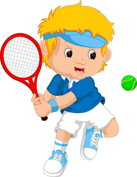 Young boy playing tennis with a racket Farm Quilt, Football Illustration, Playing Tennis, Four Kids, Cartoon Boy, Boy Character, Cartoon Man, Kids Clipart, Play Soccer