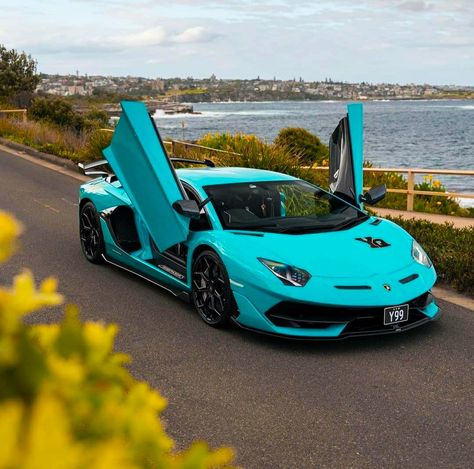 Blue Cars Luxury, Blue Lamborghini Wallpaper, Turquoise Lamborghini, Blue Sports Car Aesthetic, Navy Blue Lamborghini, Teal Car, Cool Car Backgrounds, Big Cats Photography, Fuel Efficient Cars