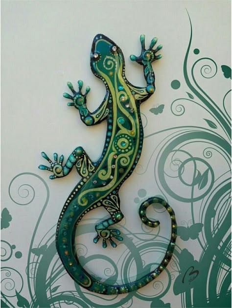 Lizzard Crafts, Painted Gecko, Lizard Painting, Arte Glitter, Gecko Wall Art, Colorful Lizards, Lizard Tattoo, Chameleon Art, Nature Projects