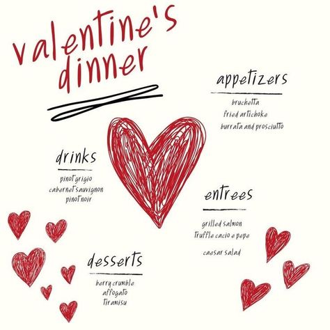 Valentines Private Dinner, Hosting Valentines Dinner Party, Valentines Home Dinner Ideas, Galentines Dinner Idea, Valentine Day Menu Ideas, Valentines Dinner Set Up, Valentine's Day Dinner Table Setting, Galentines Dinner Party Menu Ideas, Galentines Party Decor Theme