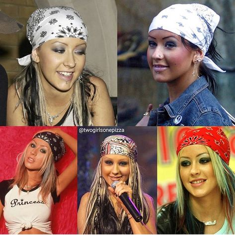 Current mood: Christina Aguilera wearing a bandana Hairstyles 00s, Christina Aguilera 90s, Outfit Bandana, Outfits 2000s Style, 90s Makeup Trends, Wearing A Bandana, 90s Theme Party Outfit, Y2k Outfits Aesthetic, Bandana Outfit