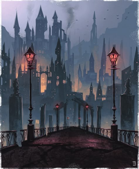 Steampunk City, Inspired Illustration, Bg Design, Fantasy Worlds, Rpg Map, Dark City, Urban Landscapes, Fantasy City, Fantasy Places