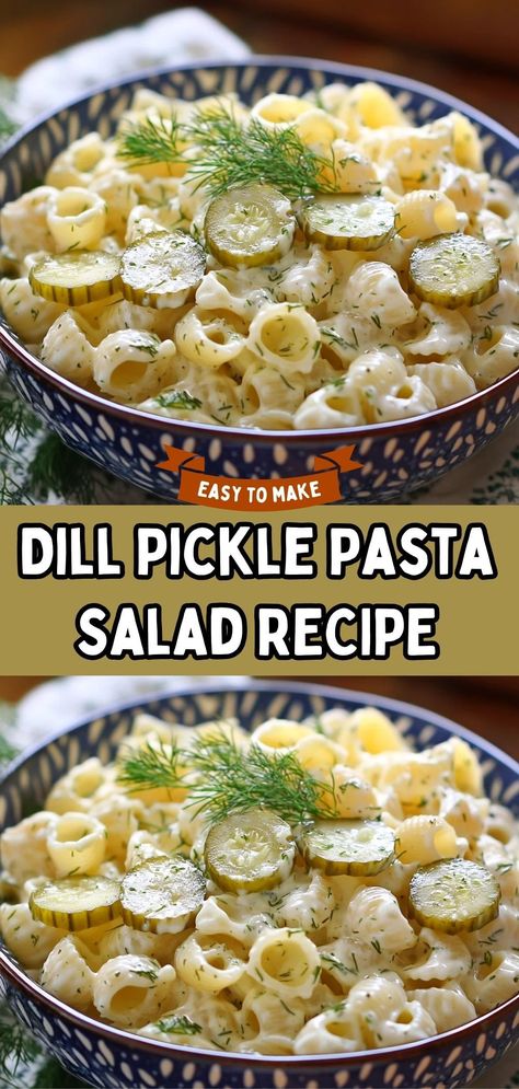 If you love the bold, tangy taste of dill pickles, this Dill Pickle Pasta Salad is a must-try! It's creamy, zesty, and packed with flavors that will tantalize your taste buds. #cooking #recipe #baking #dinner #tasty #desserts #food Pickle Pasta Salad, Pickle Pasta, Dill Pickle Pasta Salad, Recipe Baking, Tasty Desserts, Dill Pickles, Dill Pickle, Cooking Recipe, Side Dish Recipes