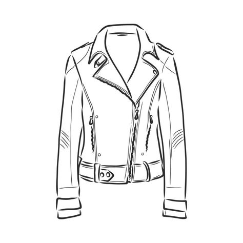 leather jacket vector sketch How To Draw A Leather Jacket, How To Draw Leather Jacket, Leather Jacket Drawing Reference, Leather Jacket Sketch, Leather Jacket Illustration, Jacket Drawing Reference, Drawing Leather Jacket, Leather Jacket Drawing, Jacket Sketch