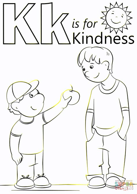 K Is For Kindness, K Coloring Pages, Letter K Preschool, Kindness Coloring Pages, Letter K Crafts, Mlk Crafts, Books About Kindness, The Letter K, Lesson Plans For Toddlers