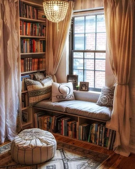 Tiny Book Nook Ideas, Home Libraries Cozy, Sitting Room Ideas Cozy Reading Nooks, Book Lovers Room Ideas, Book Reading Chair, Adult Reading Corner, Library Nook Ideas, Built In Reading Nook, Mudroom Nook