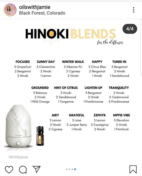 Hinoki Essential Oil Blends, Hinoki Essential Oil, Essential Oil Combinations, Doterra Business, Cosmic Girl, Essential Oil Diffuser Recipes, Oil Diffuser Recipes, Essential Oil Blends Recipes, Aromatherapy Blends