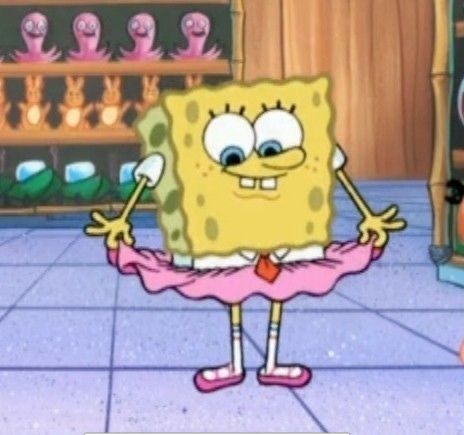 On the picture you see SpongeBob in a supermarket wearing a pink skirt while smiling, I would describe the picture cute perfect for a cute profile on wattpad. The Spongebob, Sponge Bob, Jeon Jungkook, Kim Taehyung, Books Wattpad, Wattpad, Books, Pink