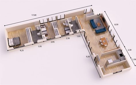 L Shaped House Plans, L Shaped House, Little House Plans, Casa Country, Home Design Floor Plans, House Construction Plan, House Layout Plans, Small House Design Plans, Container House Plans