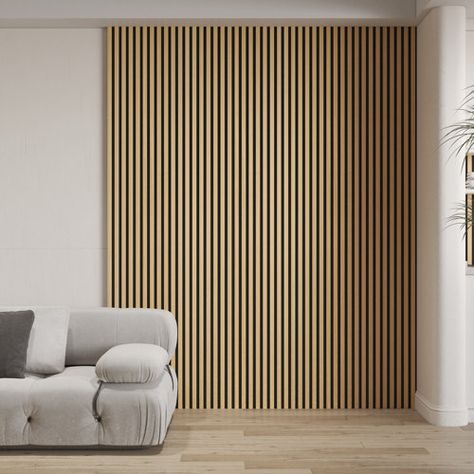 CONCORD WALLCOVERINGS ™ 4.8" x 94.5" Wall Panelling (6-pack) | Wayfair Soundproofing Walls, Panels For Walls, Soundproof Panels, Wood Wall Paneling, Wood Wall Panels, Wood Slat Wall, Wall Panelling, Wood Cladding, Acoustic Wall Panels