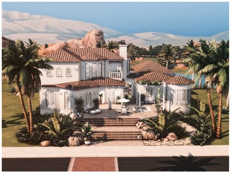 The Sims Resource - MM mediterranean House 2 Sims 4 Restaurant, Palm Springs House, The Sims 4 Lots, Castle Estate, Mediterranean House, Sims 4 House Design, Casas The Sims 4, Sims House Plans, Jungle Adventure