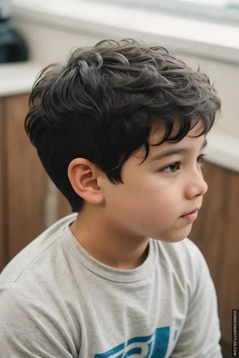 Top Trendy Boys Haircuts for a Cool Look Boys Hairstyles Curly Hair, Modern Mullet Toddler Boy, Toddler Wavy Haircut Boy, Toddler Haircut Boy Long, Haircuts For Boys With Wavy Hair, Toddler Man Bun, Boys Wavy Haircut, Boys Undercut Hairstyle Long, Toddler Boys Haircut