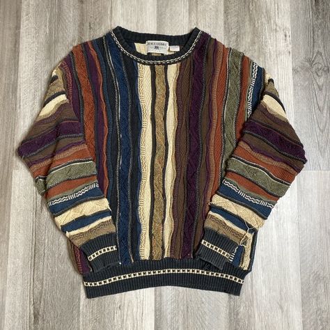 Vintage Coogi Style Sweater Colorful Grandpa Sweater, 90s Mens Sweater, Vintage Coogi Sweater, Masc Sweater Outfit, Granpa Sweaters, Coogi Sweater Men Outfit, Grandpa Sweater Outfit Men, Crochet Grandpa Sweater, Grandfather Sweater