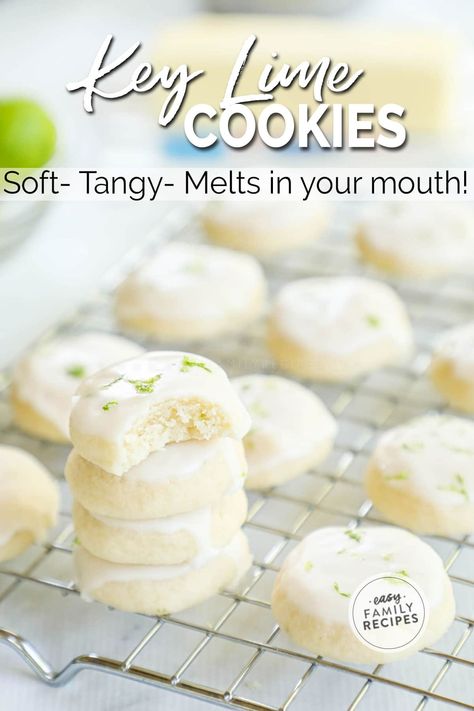 BEST COOKIE EVER! These Key Lime Cookies literally melt in your mouth! They are super soft and wonderfully coated with a sweet glaze, but the best part is the absolutely perfect fresh key lime flavor. SO GOOD! These cookies are quick and easy to make with only a few ingredients. They are light and chewy and perfect for spring and summer. If you share them with friends make sure to keep the recipe handy because everyone will ask you to share this easy key lime cookie recipe! Key Lime Dessert Recipes, Key Lime Cookie, Key Lime Cookie Recipe, Key Lime Fudge, Lime Dessert Recipes, Key Lime Recipes, Key Lime Cookies, Key Lime Desserts, Lime Cookies