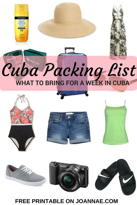 Free Printable of essentials to bring for a trip to Cuba Cuba Packing List, Cuba Outfit, Cuba Holiday, Cuba Vacation, Trip To Cuba, Printable Packing List, Travel Packing List, Visit Cuba, Basic Essentials