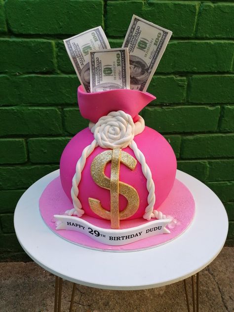 Pink Money Cake, Money Birthday Cake, Crab Cake Recipes, 17 Birthday Cake, Chocolate Bowl, Money Cake, Fantasy Cake, 21st Birthday Cakes, Custom Desserts