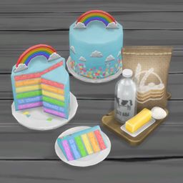 Rainbow Sky Cake Cake Sims 4, Sims 4 Food Cc, Sky Cake, Rainbow Topper, Rainbow Layer Cake, Whale Cookies, Fondant Rainbow, Floating Clouds, Sky Rainbow