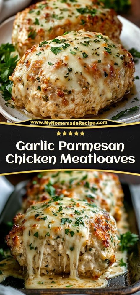 These Garlic Parmesan Chicken Meatloaves are a flavorful twist on the classic! Made with juicy ground chicken, garlic, and Parmesan cheese, they’re baked to perfection and easy to serve for weeknight dinners. Ingredients: 1 lb ground chicken 1/2 cup breadcrumbs 1/4 cup grated Parmesan cheese 2 cloves garlic, minced A savory, cheesy spin on meatloaf that’s perfect for the whole family Ground Chicken Meatloaf, Traditional Meatloaf Recipes, Recipes With Parmesan Cheese, Chicken Meatloaf, Juicy Baked Chicken, Chicken Garlic, Savory Dinner, Ground Chicken Recipes, Garlic Parmesan Chicken