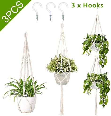 Amazon.com: OurWarm 3 Pack Macrame Plant Hanger Indoor Outdoor Hanging Plant Holder with 3pcs Hooks, Handmade Cotton Hanging Planter Basket Stand Flower Pot Holder for Bohemian Wall Home Decor(4 Legs, 3 Sizes): Garden & Outdoor Plant Hangers Indoor, Rope Plant Hanger, Indoor Plant Hangers, Vertical Wall Planters, Macrame Hanging Planter, Window Plants, Hanging Planters Indoor, Hanging Plants Indoor, Hanging Plant Holder